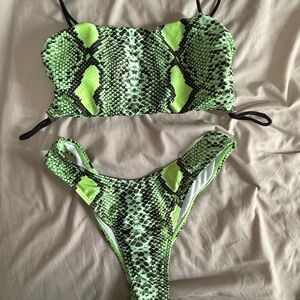 Green Snake Print Bikini Set